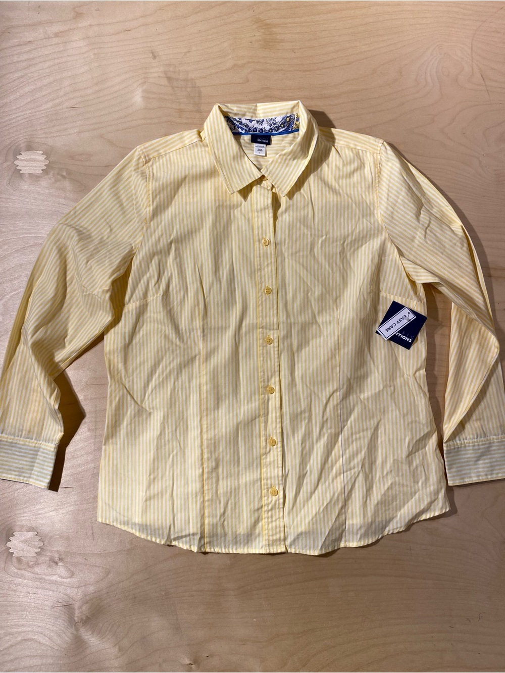 Basic Editions Yellow Striped Button Down Shirt Large (RO)